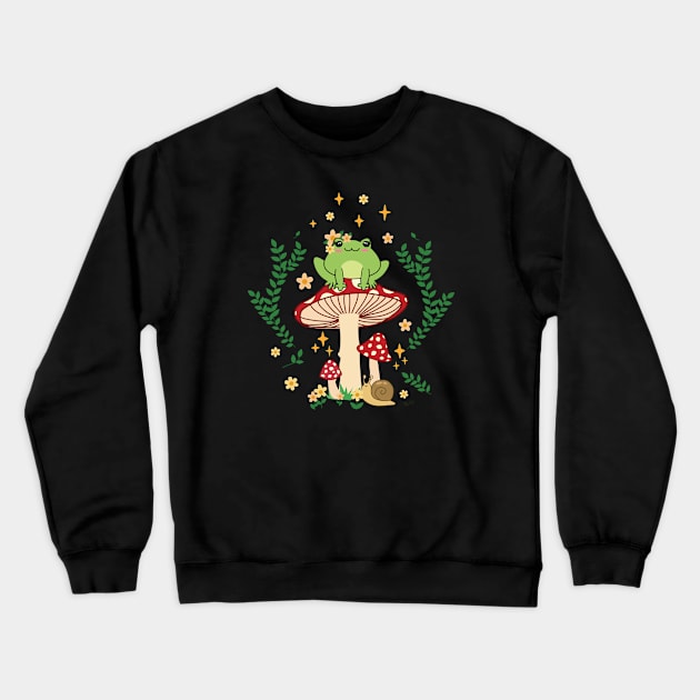 Kawaii Cottagecore Aesthetics Lady frog Crewneck Sweatshirt by Treasured Trends